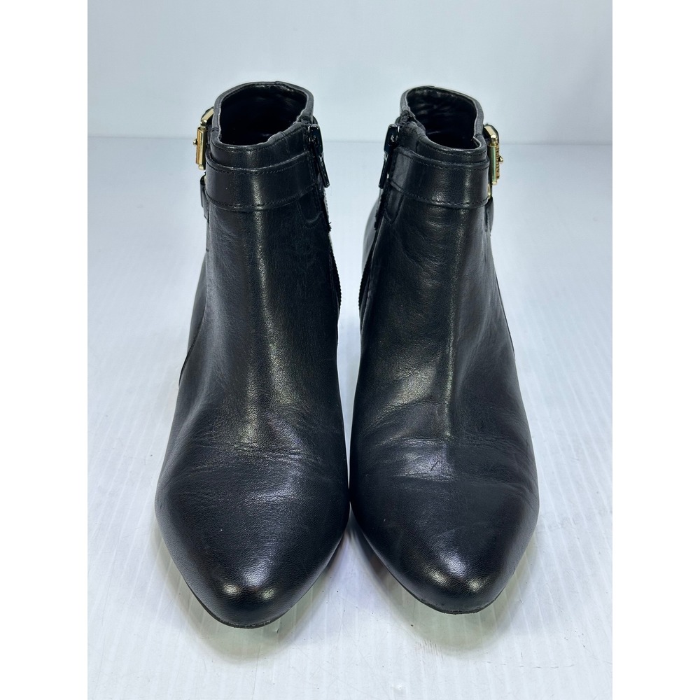 Lauren Ralph Lauren Nara Black Leather Ankle Boots Buckle Pointed Toe 6B